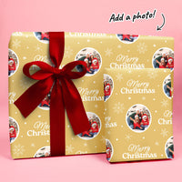 Custom Photo Wrapping Paper - Merry Christmas Gold