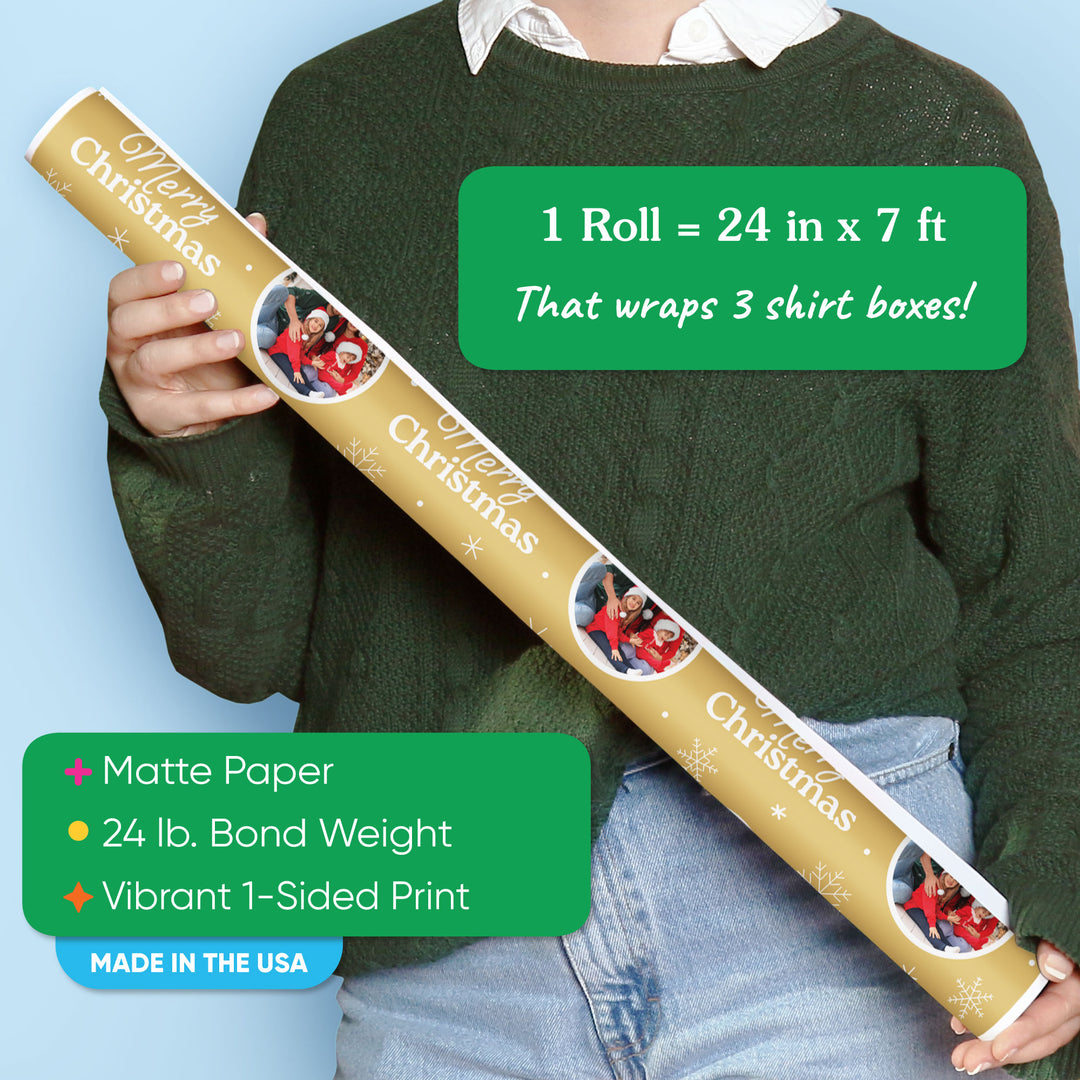 Custom Photo Wrapping Paper - Merry Christmas Gold