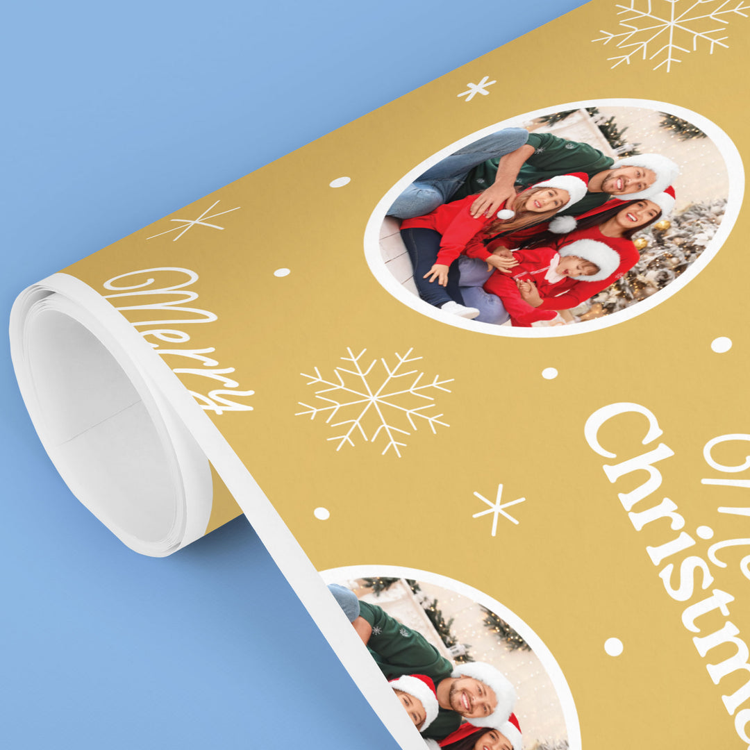 Custom Photo Wrapping Paper - Merry Christmas Gold