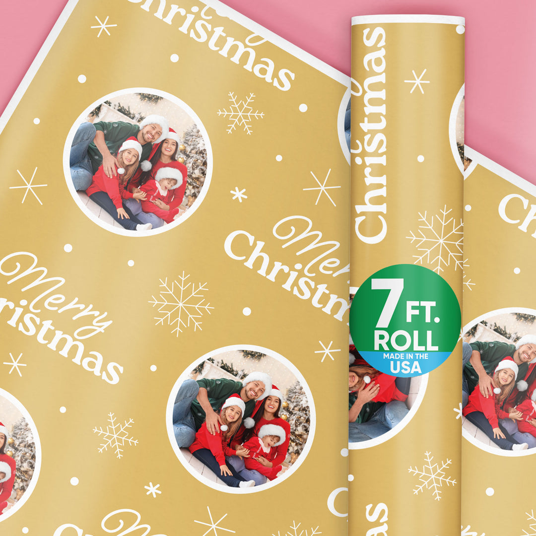 Custom Photo Wrapping Paper - Merry Christmas Gold