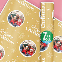 Custom Photo Wrapping Paper - Merry Christmas Gold