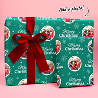 Custom Photo Wrapping Paper - Merry Christmas Green