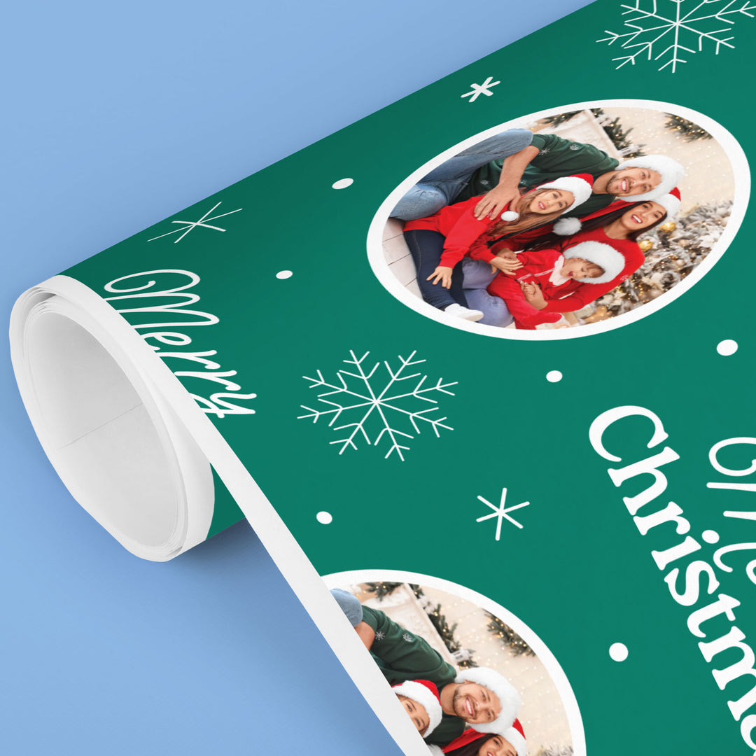 Custom Photo Wrapping Paper - Merry Christmas Green