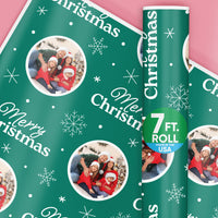 Custom Photo Wrapping Paper - Merry Christmas Green