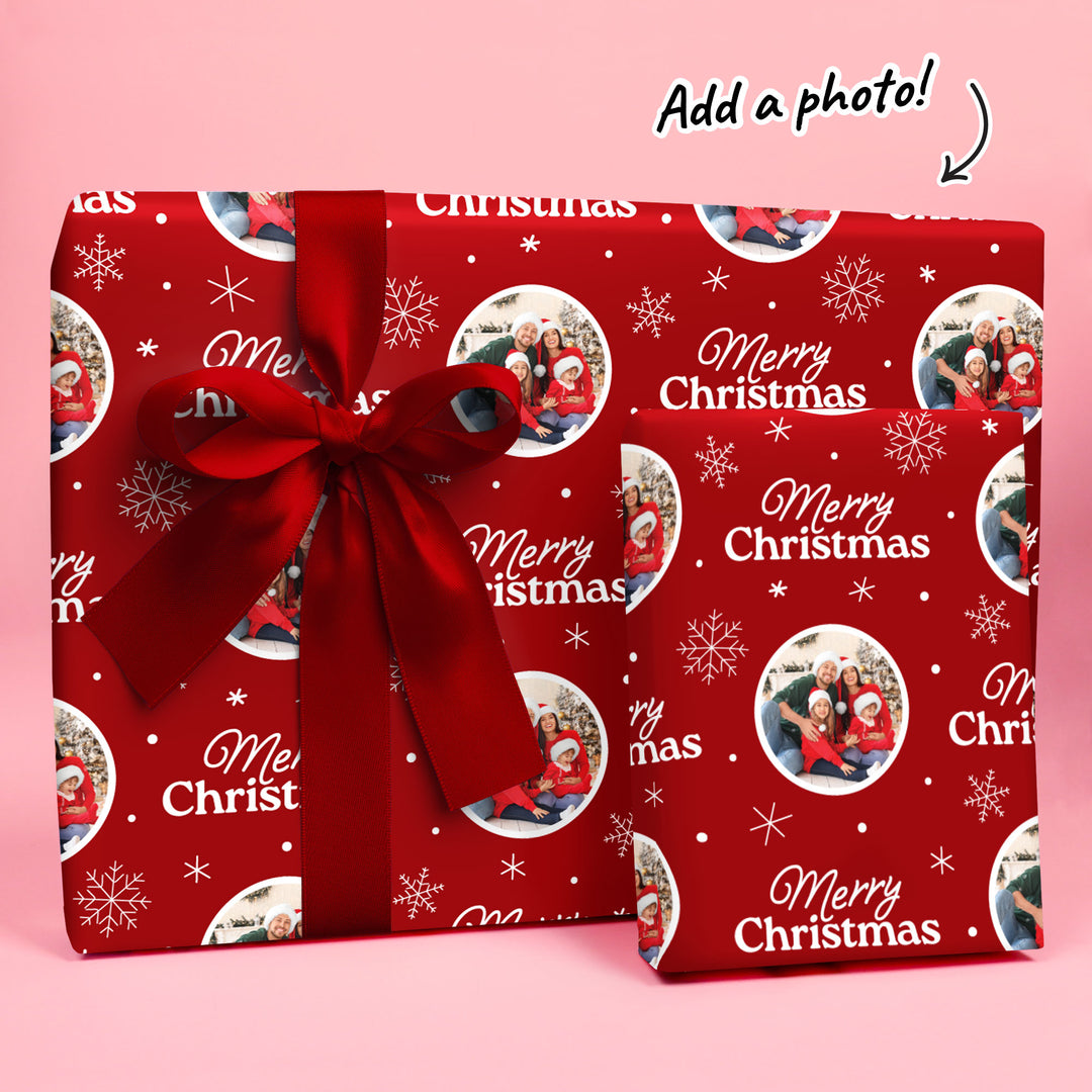 Custom Photo Wrapping Paper - Merry Christmas Red