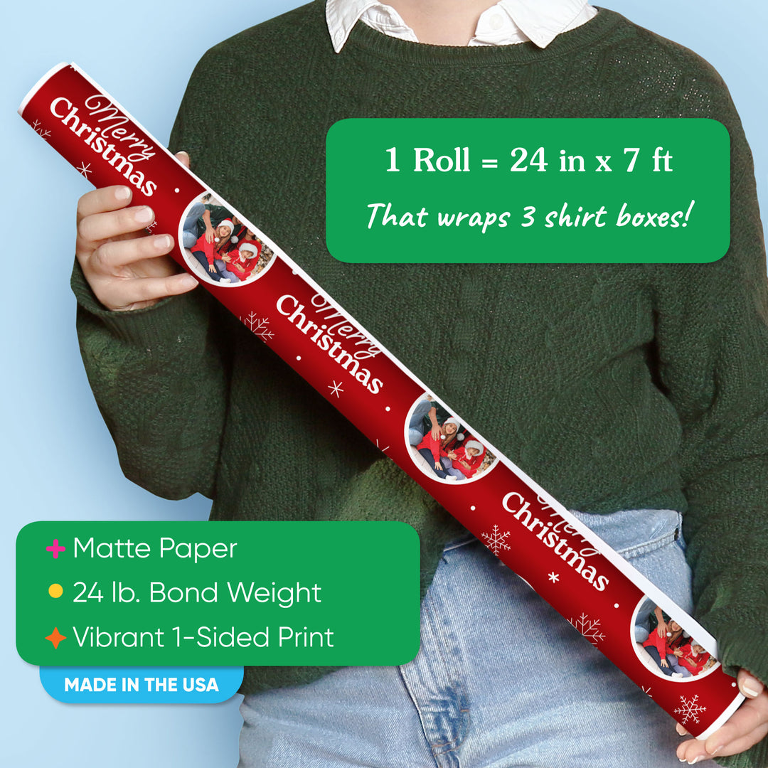 Custom Photo Wrapping Paper - Merry Christmas Red
