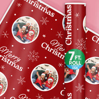 Custom Photo Wrapping Paper - Merry Christmas Red