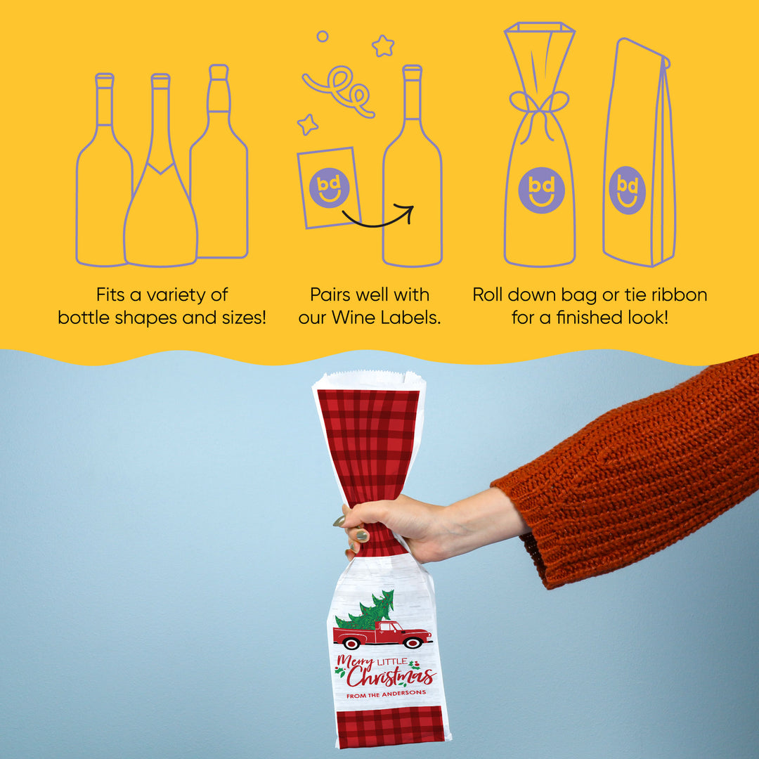 Custom Text Wine Bags - Merry Little Christmas Tree