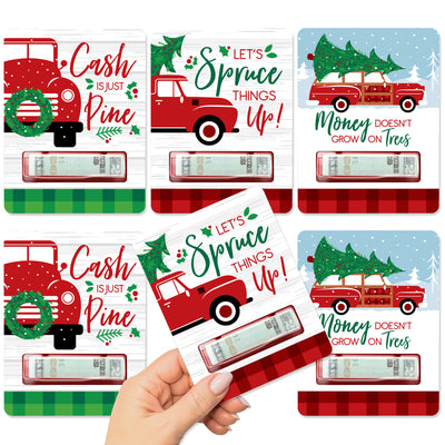 Merry Little Christmas Tree - DIY Assorted Red Truck and Car Christmas Party Cash Holder Gift - Funny Money Cards - Set of 6