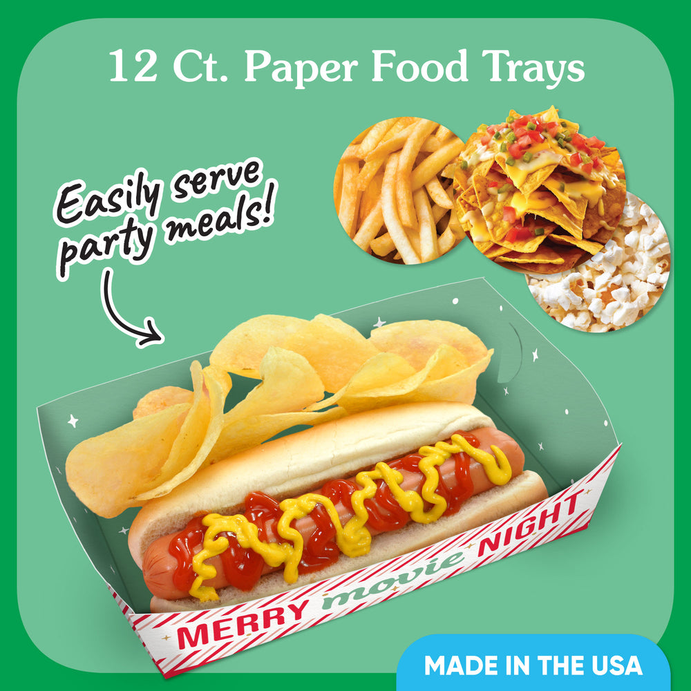 Merry Movie Night Paper Food Trays - 12 Ct