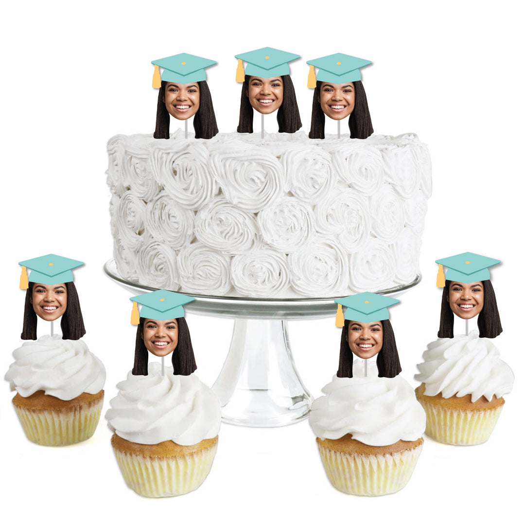 Custom Fun Face Pastel Grad Cap Treat Picks - 24 Ct