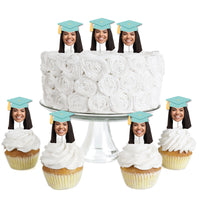 Custom Fun Face Pastel Grad Cap Treat Picks - 24 Ct