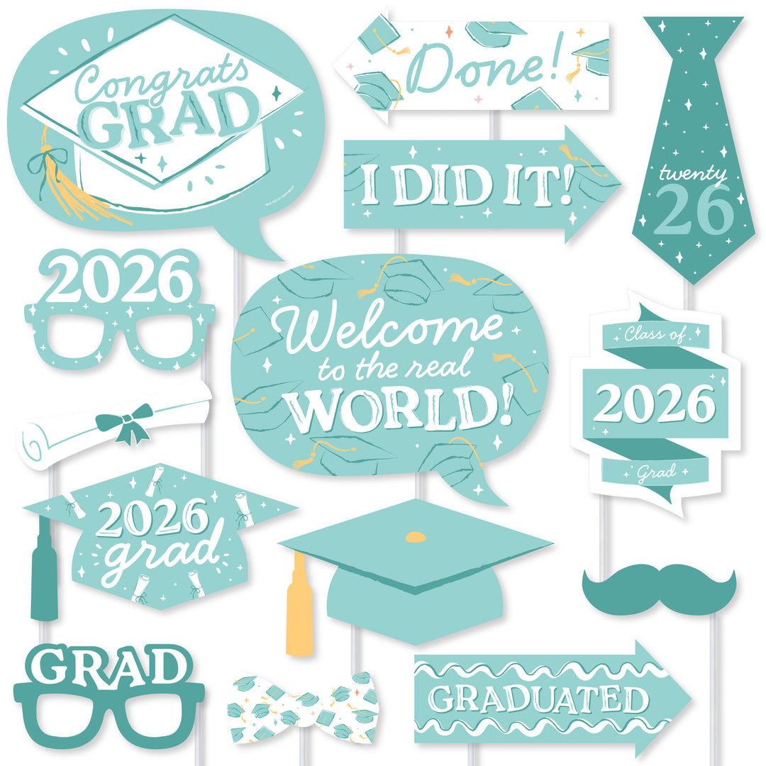 Pastel Grad - 2026 Graduation Party Photo Booth Props Kit - 20 Count