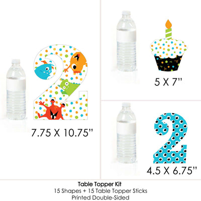 2nd Birthday Monster Bash - Little Monster Second Birthday Party Centerpiece Sticks - Table Toppers - Set of 15