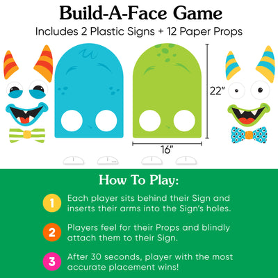 Monster Bash - Little Monster Birthday or Baby Shower Activity - 2 Player Build-A-Face Party Game