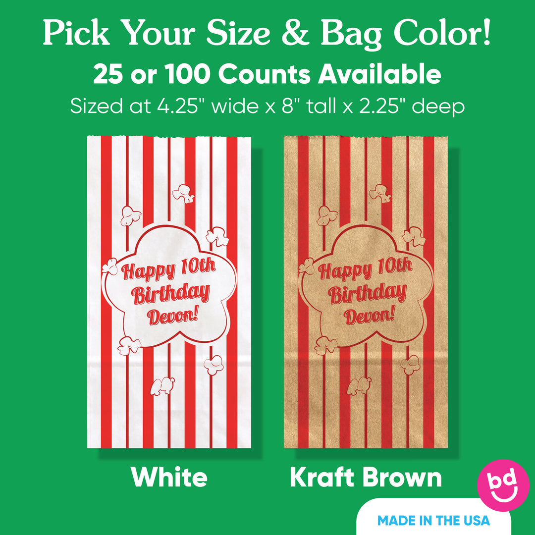 Custom Text Popcorn Bags - Movie Night