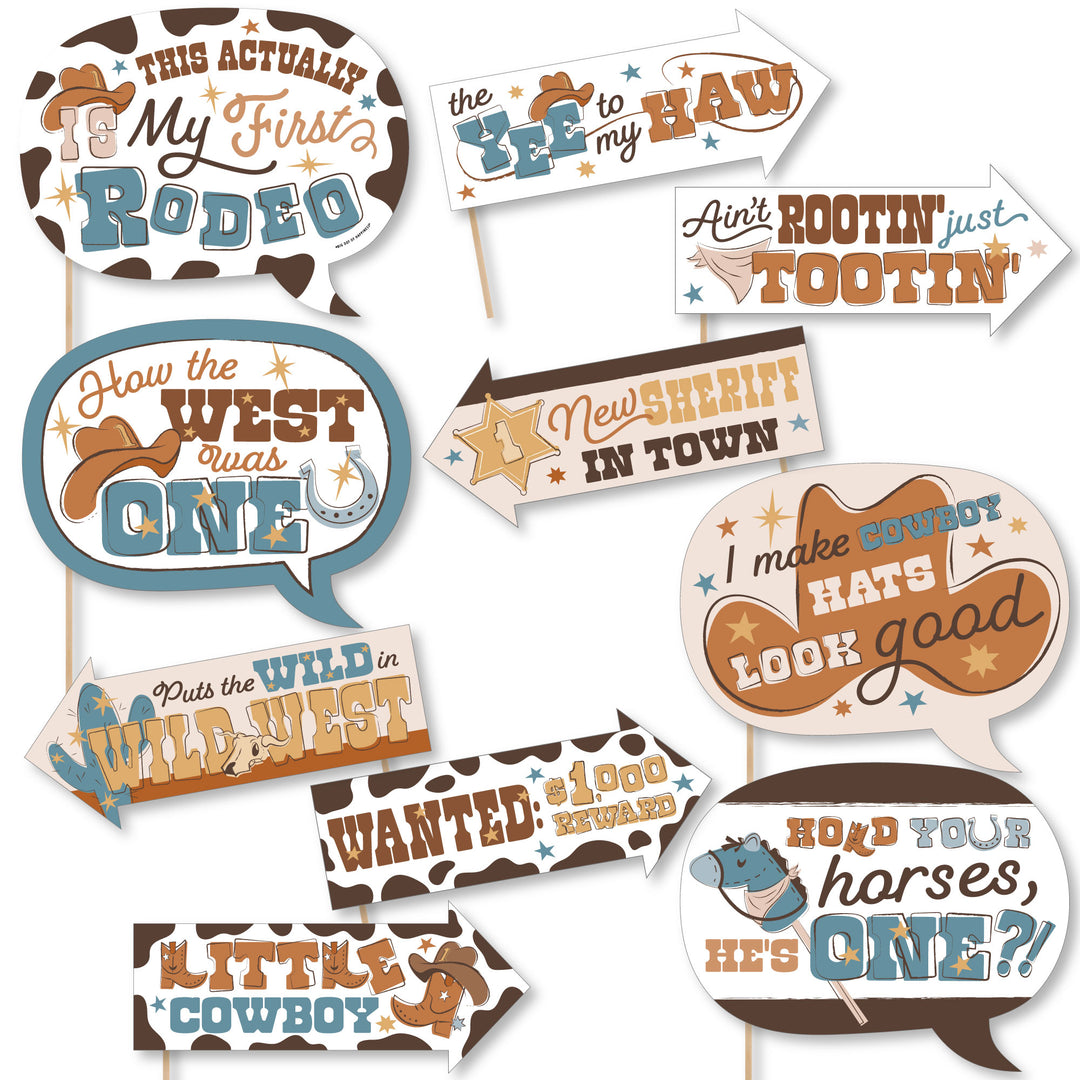 Funny My First Rodeo - Little Cowboy 1st Birthday Party Photo Booth Props Kit - 10 Piece