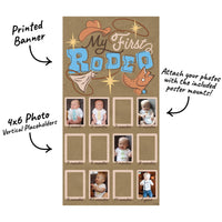 My First Rodeo banner with 12 photo slots and poster mounts included