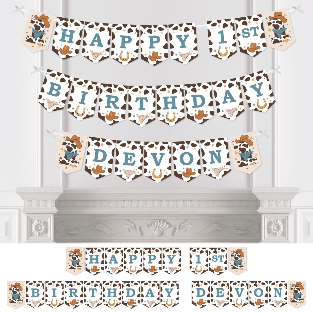 Personalized My First Rodeo - Custom Little Cowboy 1st Birthday Party Bunting Banner and Decorations - Happy 1st Birthday Custom Name Banner