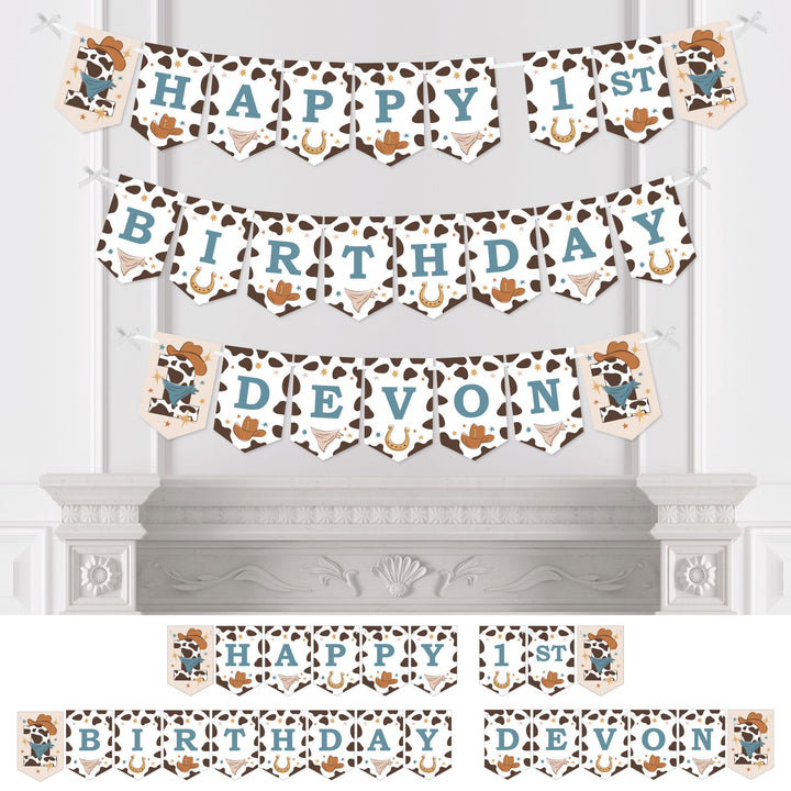 Personalized My First Rodeo - Custom Little Cowboy 1st Birthday Party Bunting Banner and Decorations - Happy 1st Birthday Custom Name Banner