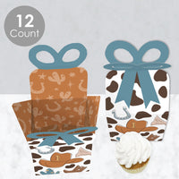 My First Rodeo - Square Favor Gift Boxes - Little Cowboy 1st Birthday Party Bow Boxes - Set of 12