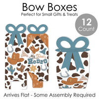 My First Rodeo - Square Favor Gift Boxes - Little Cowboy 1st Birthday Party Bow Boxes - Set of 12