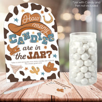 My First Rodeo - How Many Candies Little Cowboy 1st Birthday Party Game - 1 Stand and 40 Cards - Candy Guessing Game