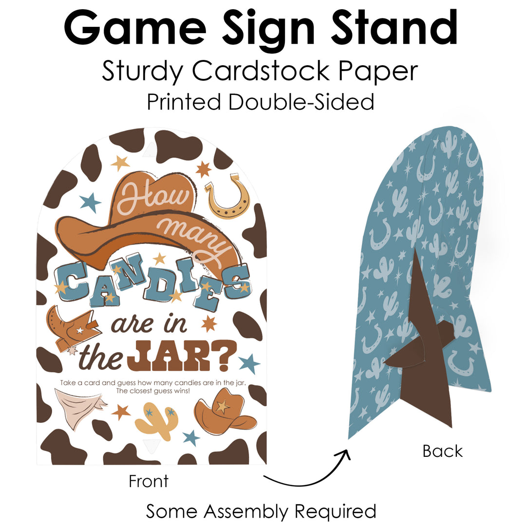 My First Rodeo - How Many Candies Little Cowboy 1st Birthday Party Game - 1 Stand and 40 Cards - Candy Guessing Game