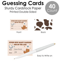 My First Rodeo - How Many Candies Little Cowboy 1st Birthday Party Game - 1 Stand and 40 Cards - Candy Guessing Game