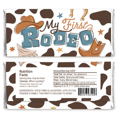 My First Rodeo - Candy Bar Wrapper Little Cowboy 1st Birthday Party Favors - Set of 24