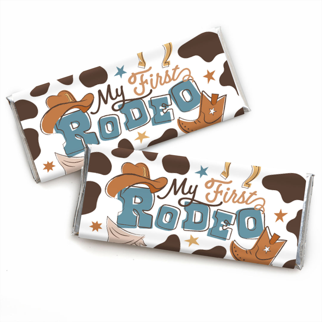 My First Rodeo - Candy Bar Wrapper Little Cowboy 1st Birthday Party Favors - Set of 24