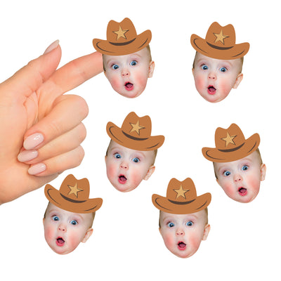Custom Photo My First Rodeo - Little Cowboy 1st Birthday Party Favors - Fun Face Cut-Out Stickers - Set of 24
