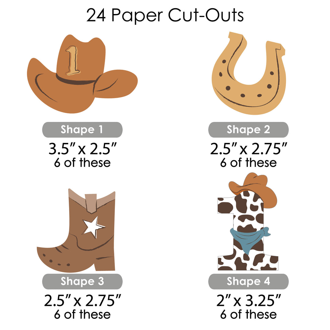 My First Rodeo - DIY Shaped Little Cowboy 1st Birthday Party Cut-Outs - 24 Count