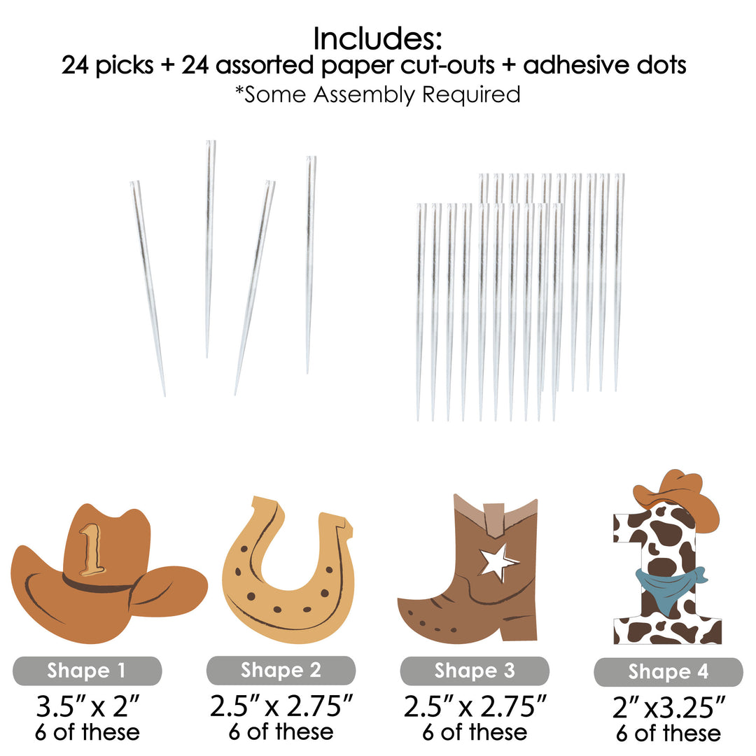 My First Rodeo - Dessert Cupcake Toppers - Little Cowboy 1st Birthday Party Clear Treat Picks - Set of 24