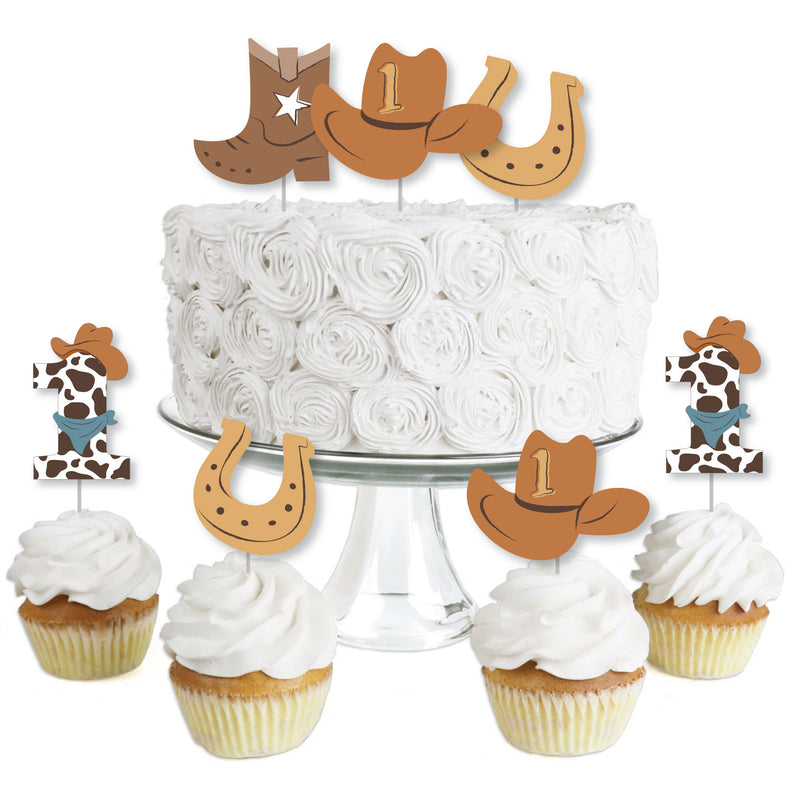 My First Rodeo - Dessert Cupcake Toppers - Little Cowboy 1st Birthday Party Clear Treat Picks - Set of 24
