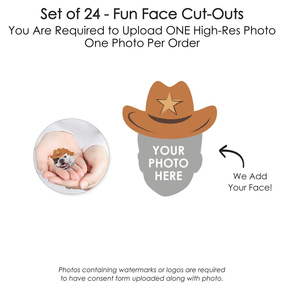Custom Photo My First Rodeo - Little Cowboy 1st Birthday Party DIY Shaped Fun Face Cut-Outs - 24 Count