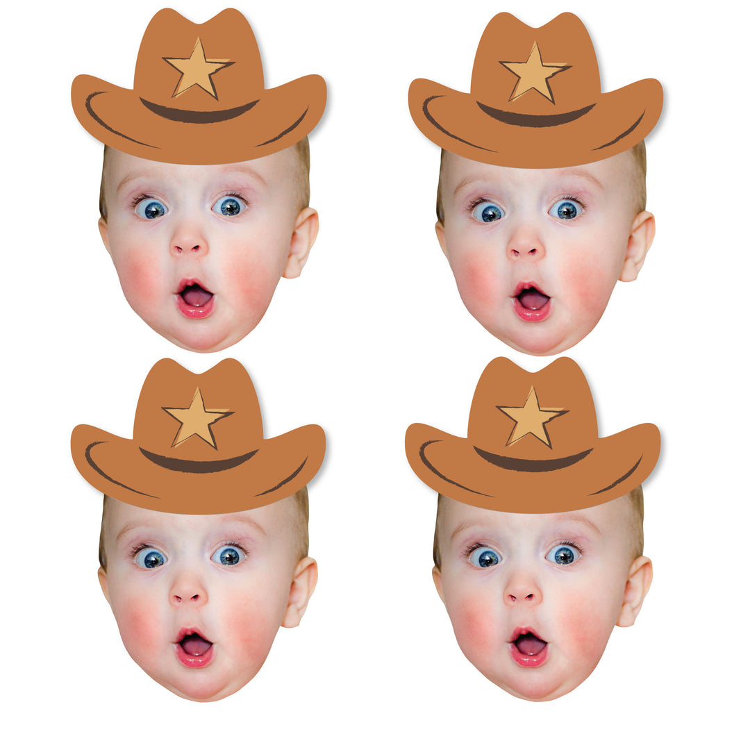 Custom Photo My First Rodeo - Little Cowboy 1st Birthday Party DIY Shaped Fun Face Cut-Outs - 24 Count