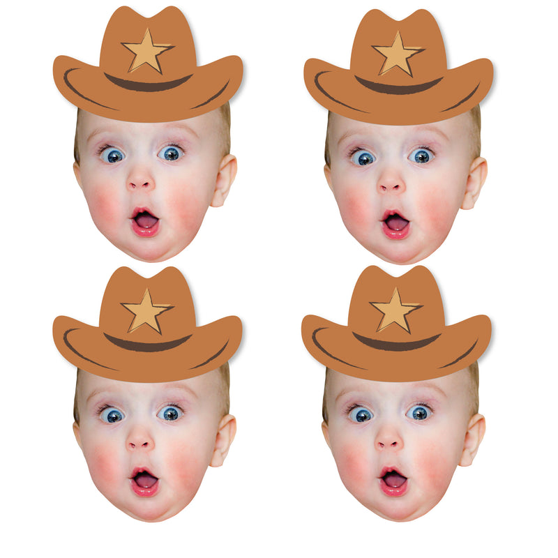 Custom Photo My First Rodeo - Little Cowboy 1st Birthday Party DIY Shaped Fun Face Cut-Outs - 24 Count