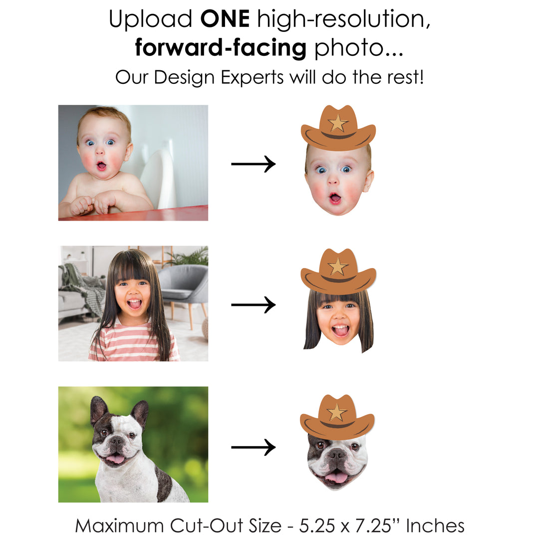 Custom Photo My First Rodeo - Fun Face Decorations DIY Little Cowboy 1st Birthday Party Essentials - Set of 20