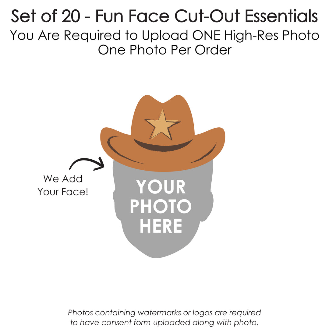 Custom Photo My First Rodeo - Fun Face Decorations DIY Little Cowboy 1st Birthday Party Essentials - Set of 20