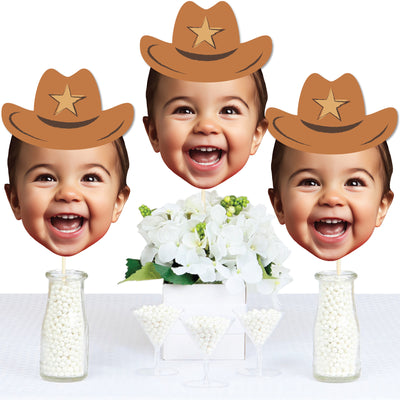 Custom Photo My First Rodeo - Fun Face Decorations DIY Little Cowboy 1st Birthday Party Essentials - Set of 20