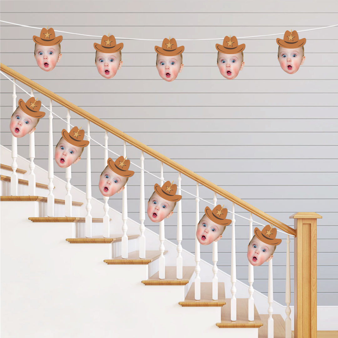 Custom Photo My First Rodeo - Fun Face Decorations DIY Little Cowboy 1st Birthday Party Essentials - Set of 20