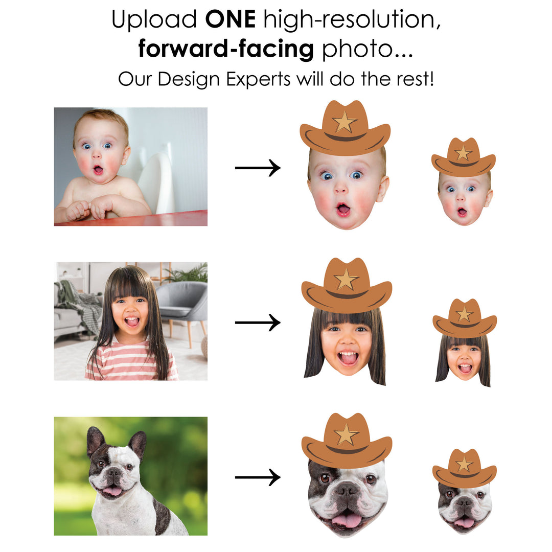 Custom Photo My First Rodeo - Little Cowboy 1st Birthday Party Centerpiece Sticks - Fun Face Table Toppers - Set of 15