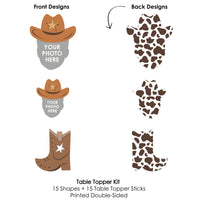 Custom Photo My First Rodeo - Little Cowboy 1st Birthday Party Centerpiece Sticks - Fun Face Table Toppers - Set of 15