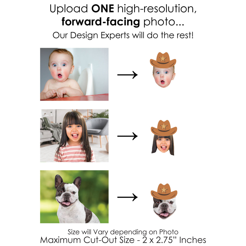 Custom Photo My First Rodeo - Little Cowboy 1st Birthday Party Dessert Cupcake Toppers - Fun Face Clear Treat Picks - Set of 24