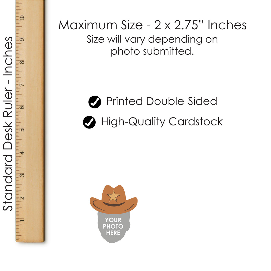 Custom Photo My First Rodeo - Little Cowboy 1st Birthday Party Dessert Cupcake Toppers - Fun Face Clear Treat Picks - Set of 24