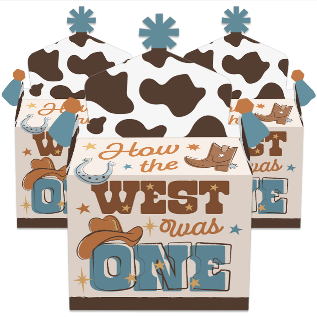 My First Rodeo - Treat Box Party Favors - Little Cowboy 1st Birthday Party Goodie Gable Boxes - Set of 12