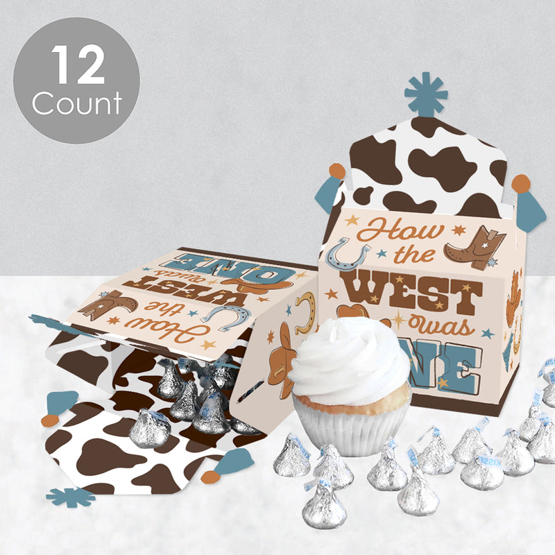 My First Rodeo - Treat Box Party Favors - Little Cowboy 1st Birthday Party Goodie Gable Boxes - Set of 12
