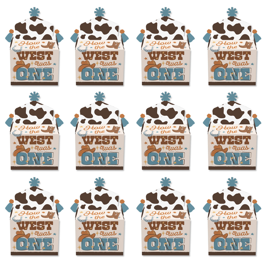 My First Rodeo - Treat Box Party Favors - Little Cowboy 1st Birthday Party Goodie Gable Boxes - Set of 12