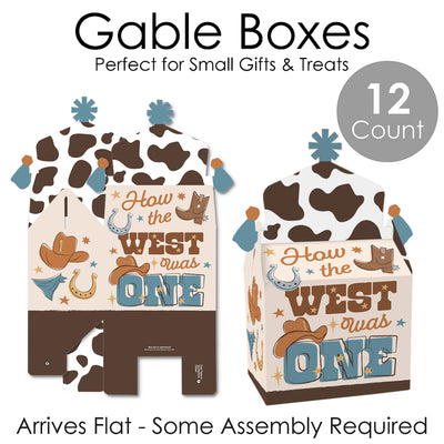 My First Rodeo - Treat Box Party Favors - Little Cowboy 1st Birthday Party Goodie Gable Boxes - Set of 12